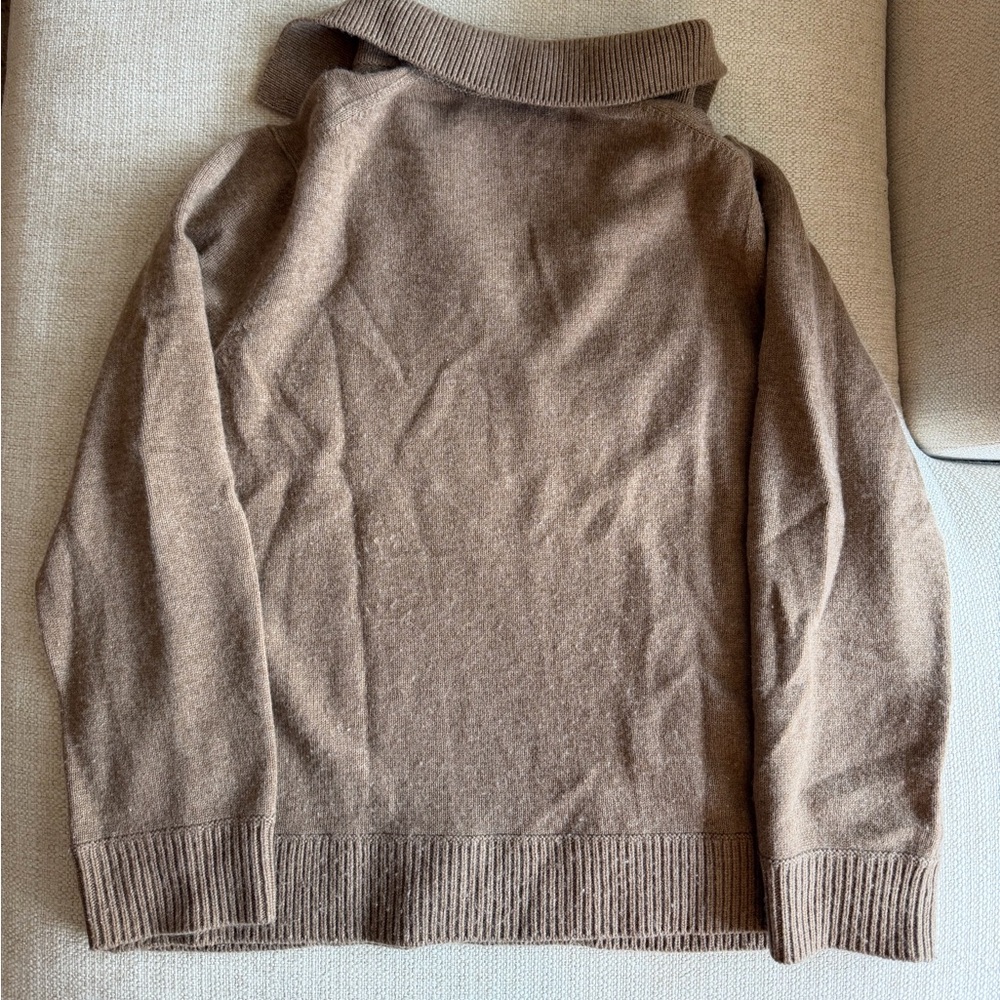 VINCE Women’s Wool Cashmere Open Neck Polo Sweater in Heather Chestnut - Picture 8 of 8
